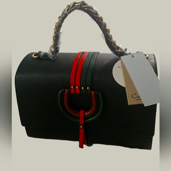 Black Tribal Leather Top Handle Satchel Handbag Set w Wallet - Picture 6 of 9